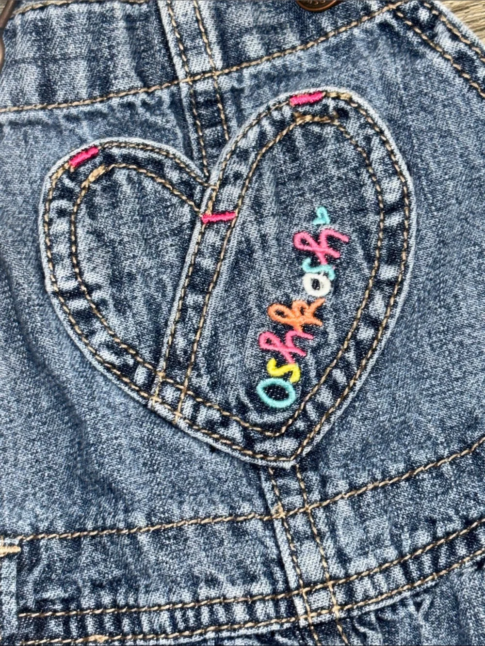OskKosh B’gosh Denim Heart Embroidered Kids Overalls, sz 18mo